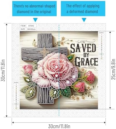 AiYuanzsh 5D Special Shape Diamond Art Kits for Beginners, Diamond Art Painting Kits for Adults Cross and Flower, Crystal Rhinestones Diamond Art for Home Wall Decoration Gift 12×12 inch/30×30 cm
