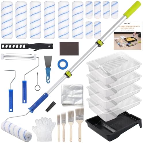 INCLY 34PCS Paint Roller Kit with Extension Pole, 2 to 4 Ft Pole