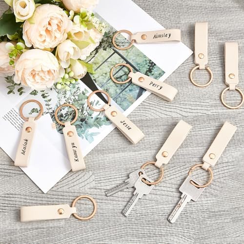 Wavyknot 200 Pcs Leather Keychain Blanks, 3.7 x 0.7 Inches, Ivory White