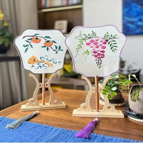 QIZUOLIFE Embroidery Fan Kit for Beginners, pre-Printed Wisteria Pattern