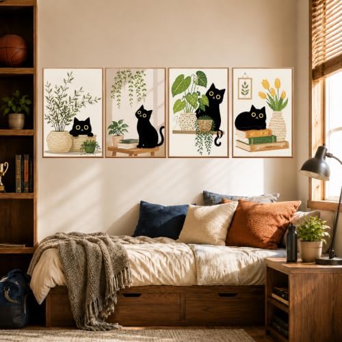 AUKELHJ 4 Pack Framed Paint by Numbers Kit for Adults, Cat, 8x12 inch | Paint by Number for Adults, Beginner Friendly, Framed Canvas, Easel Included, Fun and Relaxing, Gifts Box, Home Wall Decor
