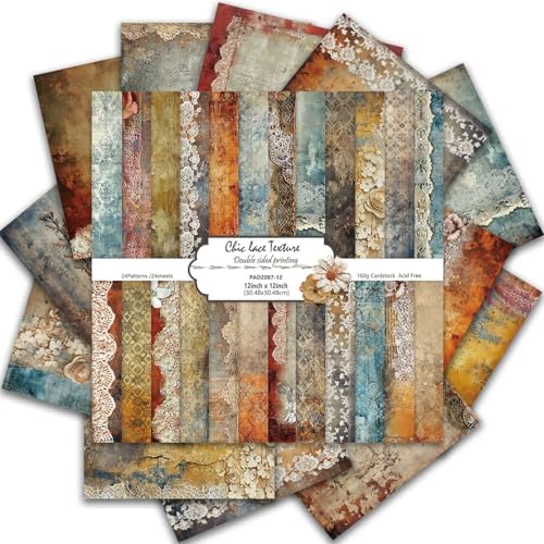 Vintage Scrapbook Paper 12 ×12 - 24Sheets Double-Sided Pattern Decorative Paper | Scrapbook Supplies & Card Making Supplies for DIY Crafts Art Journaling Photo Album Decor (Brown)