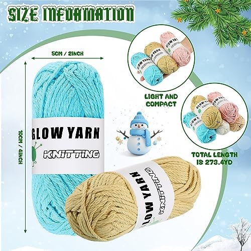 WILLBOND 5 Rolls Glow in The Dark Yarn for Crocheting, Retro