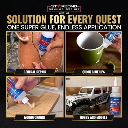 Starbond Medium CA Glue with Activator Bundle (4 oz. + 6 oz.) – Premium Cyanoacrylate Super Glue with Accelerator Kit – for Quick Repair, Woodworking, Woodturning, Crafts, Models & 3D Printing