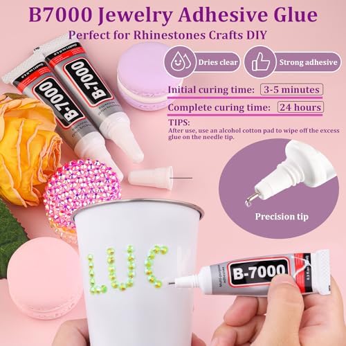 Resin Jelly Rhinestones for Crafting with B7000 Jewelry Glue, 2 Boxes Fluorescent Green AB Flatback Crystals with 2Pcs 10ml Glue, Bedazzling Non Hotfix Gems for DIY Tumblers Clothing Shoes Manicure