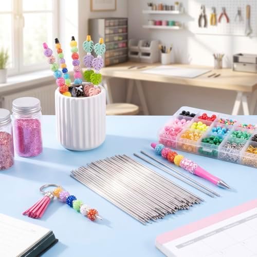 70PCS Beadable Pen Extender Rods, 117mm Beaded Metal Rods, Silver