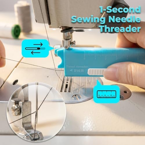 4-in-1 Sewing Threader Tool with Seam Ripper, Magnetic Seam Guide, Multifunctional Hemmer Guide with Scale, Stitch Remover Tool, Sewing Accessories and Supplie (Blue)