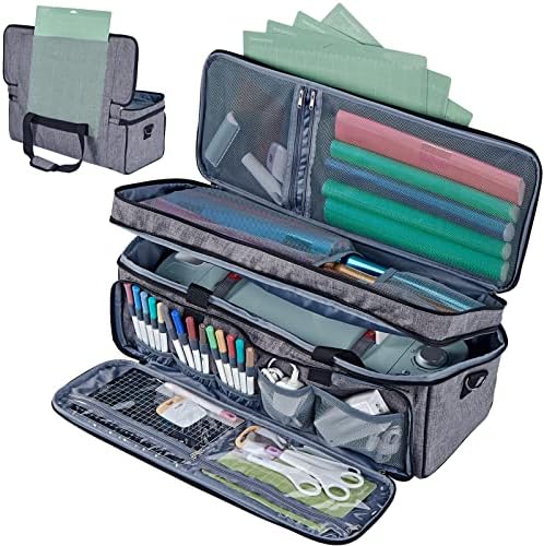 HOMEST Double Layer Carrying Case with Mat Pocket for Cricut and Tools