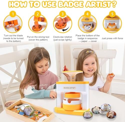 Button Maker Machine 55mm/2.16in, Pin Maker Machine Kit for Kids, Orange