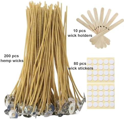 200 PCS 8 inch Hemp Candle Wicks kit, 2.5mm Beeswax Candle Wicks for DIY Bulk Natural Candle Wicks for Beeswax Candle Making Beeswax Wicks for Candles Organic Hemp Wicks for Candle Making