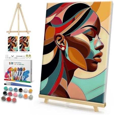 HeeBenor Framed Paint by Numbers Kit for Adults, Black Woman Paint by Numbers Kit for Adults with Easel, DIY Acrylic Paint by Number with Frame, Adult Paint by Number Kits Framed Canvas 8x12 Inch