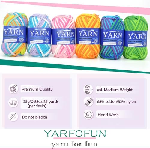 6 Pack Rainbow Multicolor Cotton Crochet Yarn for Beginners - Easy-to-See Stitches Mini Variegated Series for Knitting and Crocheting
