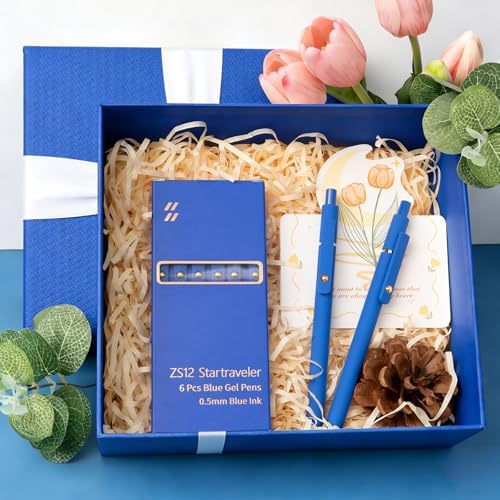 YOXMJDB 6 Pcs Blue Ink Pens for Journaling 0.5mm Fine Point Blue Gel Ink Pens, Smooth Writing Quick Dry Pens for Note Taking, Gift Set for Women & Men (6 Pcs Blue Gold)