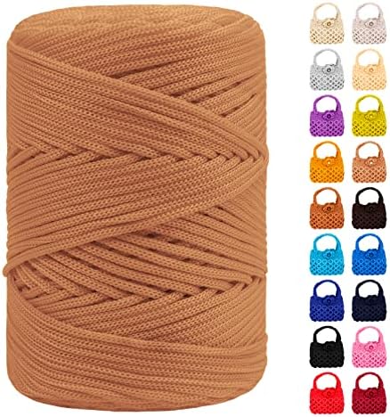 Polyester Macrame Cord 3mm x 185yards, Braided Macrame Cord Polypropylene Silk Cord, Crochet Bag Polyester Yarn for Crocheting, Bag, Wall Hangings, Rug, DIY Crafts (Milk Coffee)