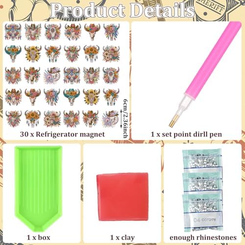 Motipuns 30 Pcs Diamond Magnets,Flower Cow,Brown