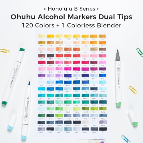 Ohuhu Alcohol Markers Brush Tip - 120-color AP Certificated Double Tipped Art Marker Set for Artist Adults Cozy Coloring Drawing Illustration - Brush and Fine Dual Tips - Honolulu B - Refillable | AP Certified Alcohol-based Drawing Markers for Artists ...