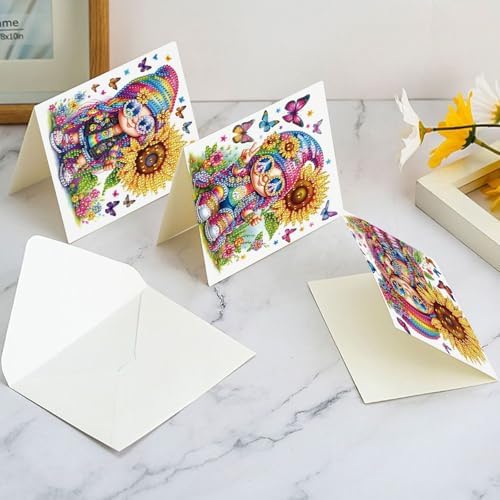 antor 6 Pcs 5D Diamond Painting Greeting Cards Kits, Sunflower Happy DIY Diamond Art Cards with Envelopes, Handmade Rhinestone Greeting Card Set for Birthdays & Holidays
