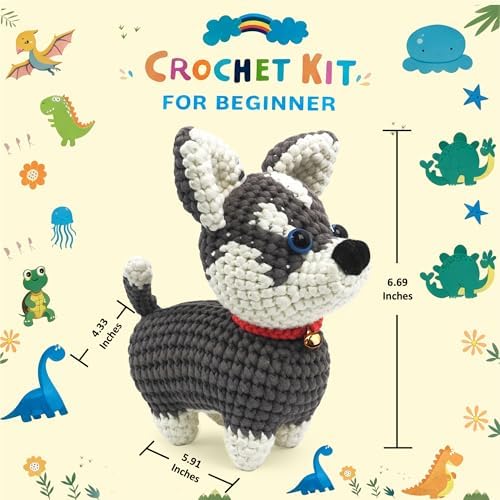 ABOUT RIGHT Husky Crochet Kit for Beginners, DIY Amigurumi Dog Kit