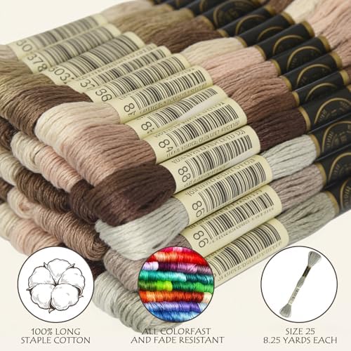 Embroidery Floss - Cross Stitch Threads - Friendship Bracelets Floss - Crafts Floss - 14 Skeins Per Pack Embroidery Floss, Light Mocha Brown Gradient