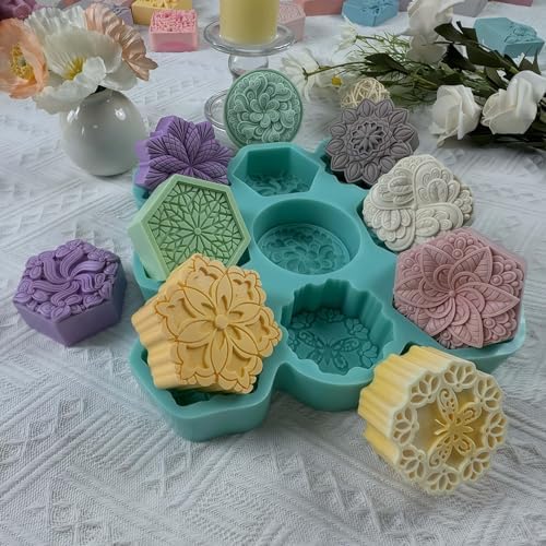9 Cavities Mixed DIY Soap Mold, Handmade Soap Making Silicone Tray, Flower Silicone Mold for Natural Soap,Scented Candle Wax, Plaster Diffuser, Crystal Epoxy Decorations (IB-9 Mixed Flower Mold#4)