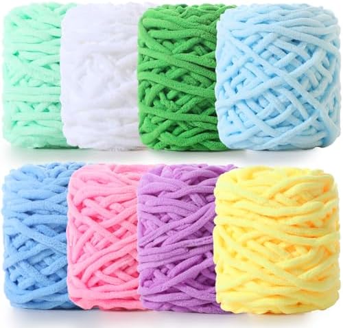 Buryeah 8 Pack Chunky Chenille Yarn for Crocheting, Fresh Colors
