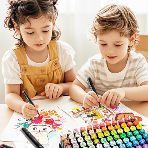 Alcohol Markers 120 Colors with Base Dual Tip Art Drawing Markers | for Anime Sketch Illustrations - Refillable