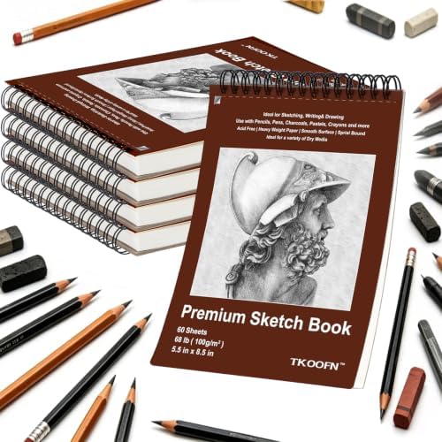TKOOFN 5 Pack 5.5" x 8.5" SketchBooks Bulk,Top Spiral Bound Sketchbook