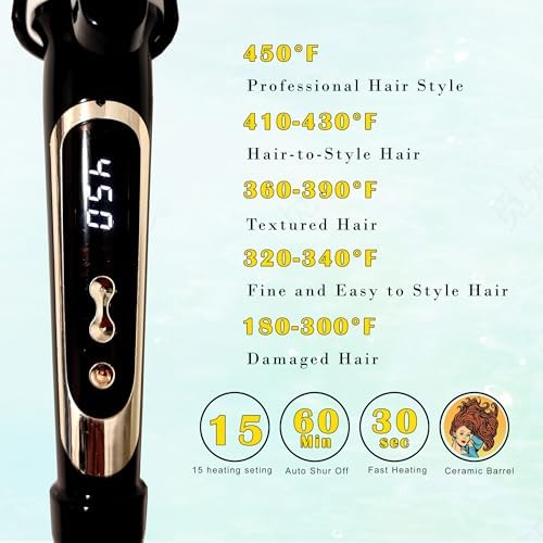 abp 3/4 Inch Extra Long Barrel Curling Iron with Clamp Instant Heat to 450F