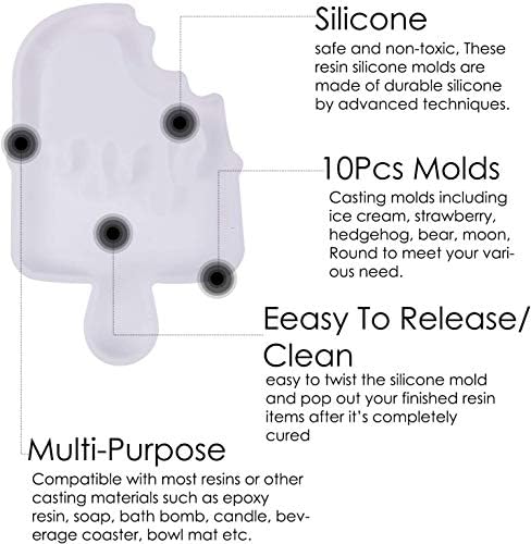Larcenciel 15pcs Resin Casting Shaker Molds Set, 10pcs Epoxy Quicksand Silicone Molds with 5pcs PVC Sheets, Resin Shaker Mold for Pendant Jewelry Keychain Decoration Craft Making DIY