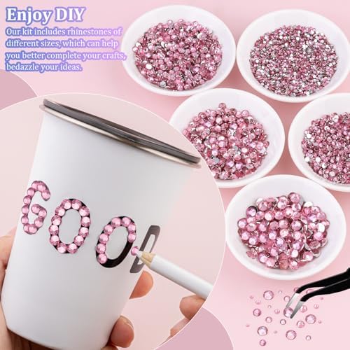 25000Pcs Resin Rhinestones with Tweezers for Crafting, Dark Pink 2-6mm Mixed Sizes Non Hotfix Flatback Gems, Bedazzling Crystal for DIY Craft Clothing Mugs Tumblers Shoes Fabric Decor Nail Art