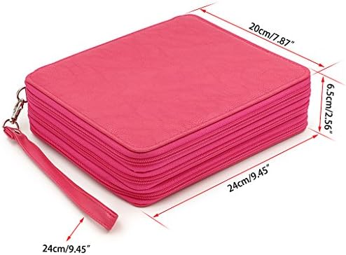 BTSKY Deluxe PU Leather Pencil Case For Colored Pencils - 120 Slot Pencil Holder with Handle Strap Handy Colored Pencil Box Large (Rose Red)