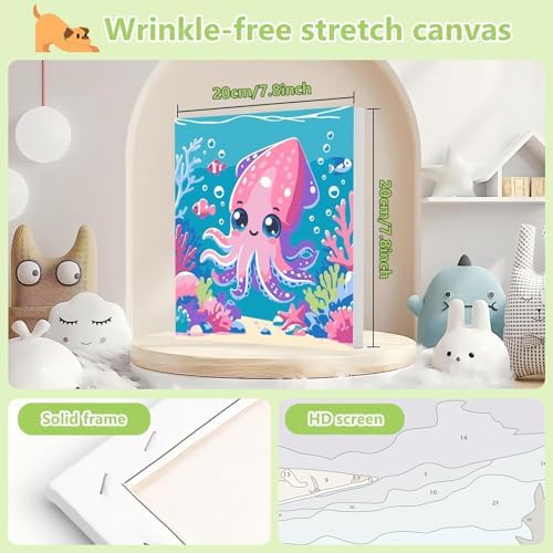 Reivworl Octopus Paint by Numbers Kit for Kids with Frame 8×8 inch