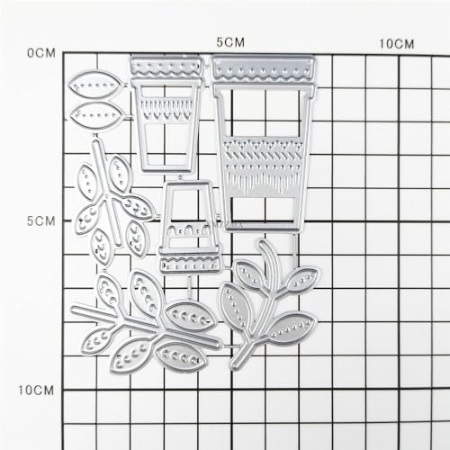 Patchwork Flower Pots and Leaves Metal Cutting Dies Sets for Card Making