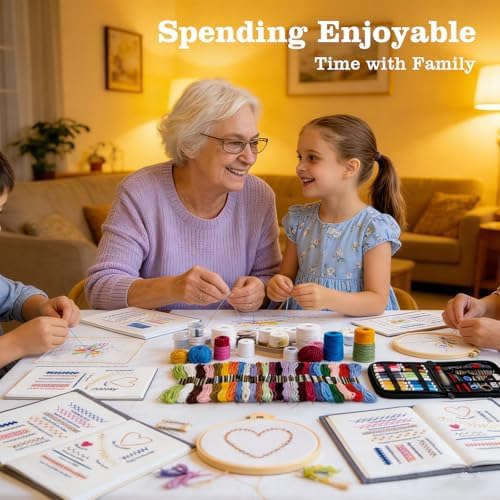 JINSILU Beginner Embroidery Stitch Book Kit, 86-Piece Sewing Tool Set with 24 Colors Floss