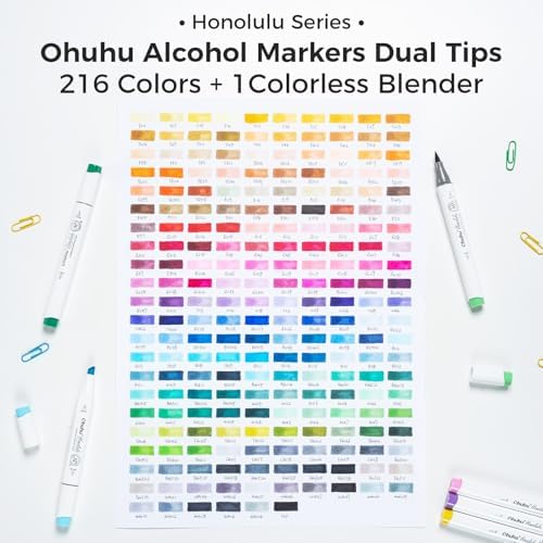 Ohuhu Alcohol Markers 216 Colors Brush& Chisel for Adults Cozy Coloring