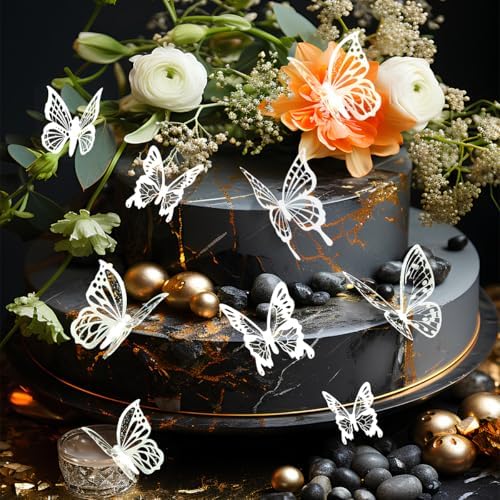 White Butterfly Wall Decals - 72 pcs 3D Butterflies Removable Mural Wall Stickers for Home Room Bedroom Decoration