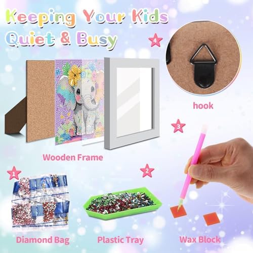 Elephant Diamond Art Painting Kits for Kids with Frame Ages 4-8-12 (7x7 in)
