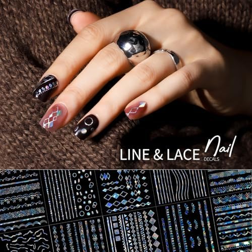 Teenitor 50 Sheets Aurora Nail Stickers for Nail Art, Star Nail Art Stickers for Kids Women, Laser Silver Nail Decals Fingernail Stickers for Holiday, Self-Adhesive Nail Decorations
