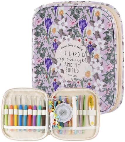 Crochet Hook Case,Portable Zipper Storage Organizer Bag for Crochet Hooks, Knitting Needles, Project & Sewing Supplies, Lightweight,Easy to Hold (No Accessories Included).Purple Lily