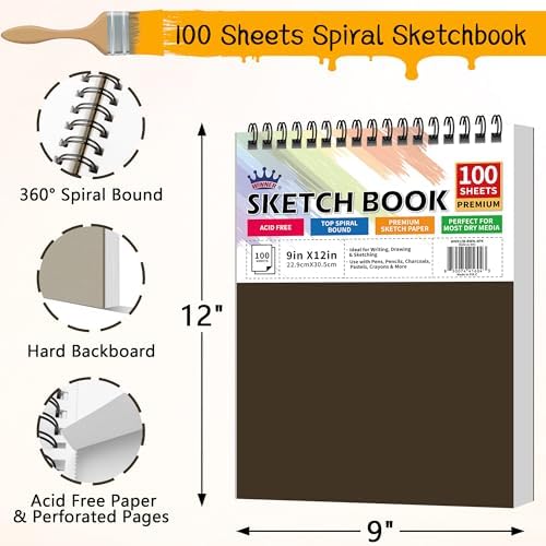 WINNER 9" x 12" Sketch Book 4 Pack, 400 Sheets Spiral Bound Art Sketchbook, 68lb/100gsm White Acid Free Drawing Pad, Sketching Drawing Writing Sketch Pad for Kids, Adults & Artists, Art Supplies