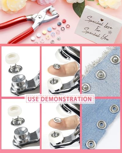 200 Sets FIVEIZERO Metal Snaps Buttons with Fastener Pliers Press Tool Kit for Sewing and Fabric, Snap Fasteners Kit in 7 Colors for Clothing, Crafts, and DIY Projects (10mm)