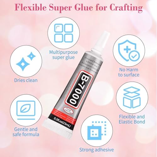cridoz B7000 Jewelry Glue for Rhinestones,10Pack Flexible Super Glue Gel with Precision Tip Multi Function Clear Gem Glue Fabric Adhesive for Cloth Metal Stone Bead Jewelry Making Wood Glass