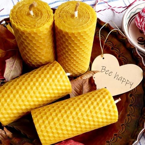 Beeswax Sheets for Candle Making, 30Pcs DIY Beeswax Candles Rolling Kit for Kids & Adults, Natural Honeycomb Sheets (8 x 8 Inch) with Cotton Wick, Bee Ornaments, Lace Ribbon and Hemp Rope