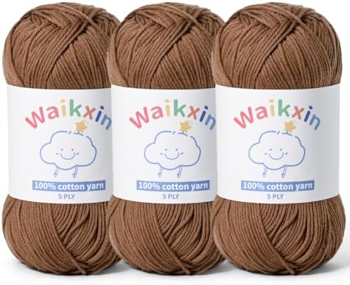 3 Pack of 100% Cotton Yarn for Crocheting,Baby Yarn for Crocheting Soft,5 Ply Milk Cotton Yarn,#2 Sport Weight Cotton Yarn,10.6oz/787.4yds Amigurumi Yarn for Puzzle,Clothes&DIY Crafts.(3 Light Coffee)