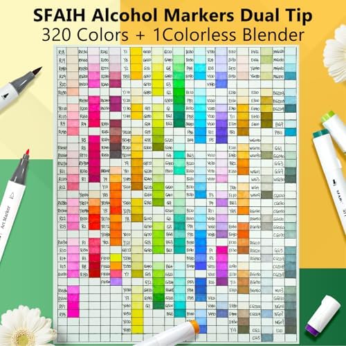SFAIH Alcohol Markers Brush & Fine Tip 321 Set - Dual Tip Professional Artist Markers for Adult Coloring Books, Illustration, Manga, Animation, Architecture Sketching - Refillable Ink