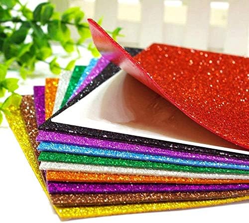 Glitter Paper for Graduation Cap, Sparkly Foam Sheets Father's Day Decor, Adhesive Foam Sheets A4 Cardstock Construction Sticky Paper for DIY Crafts Scrapbook (10Sheets Multicolor)