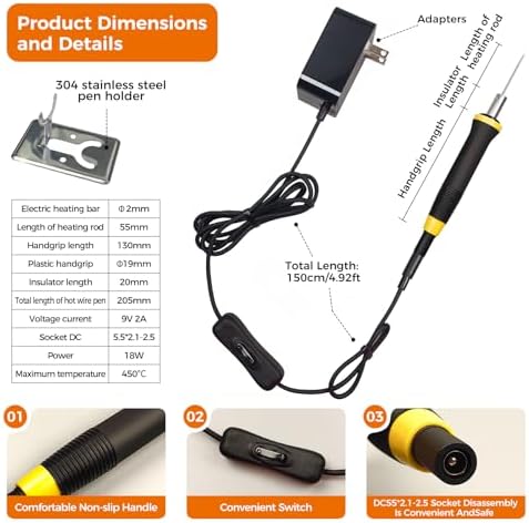 FIRElood Foam Cutter, 5cm Hot Wire Styrofoam Cutter Tool, Electric hot Knife for DIY,Art Making, Foam Carving (black, 50mm), Electronic Transformer Adaptor