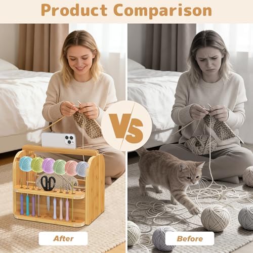 sandpaint Upgraded Yarn Holder for Crocheting, Bamboo Crochet Yarn Holder