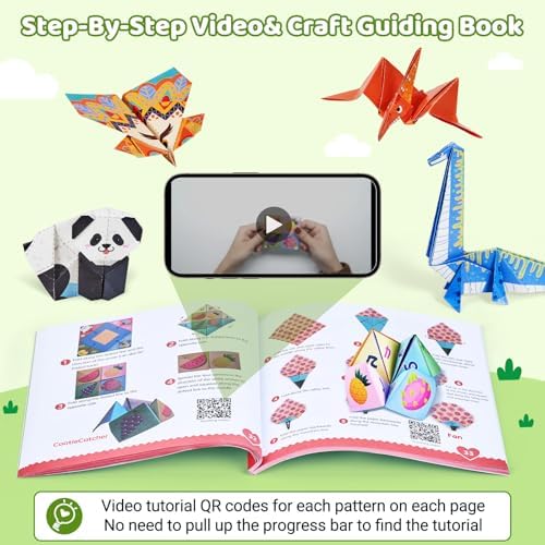 GAMENOTE Origami Kit for Kids Ages 8-12, 72 Adventure Projects, 180 Sheets | Double-Sided Origami Paper with adventure themes includes 168 patterned sheets, 12 solid practice sheets and video guides.