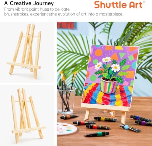 Shuttle Art 58 Pack Painting Kit for Adults and Couples, Sip and Paint Kit for Date Night and Crafts, with 2 Pack of 15 Colors Paint, 2 Wooden Easels, Canvas, Brushes & Palettes